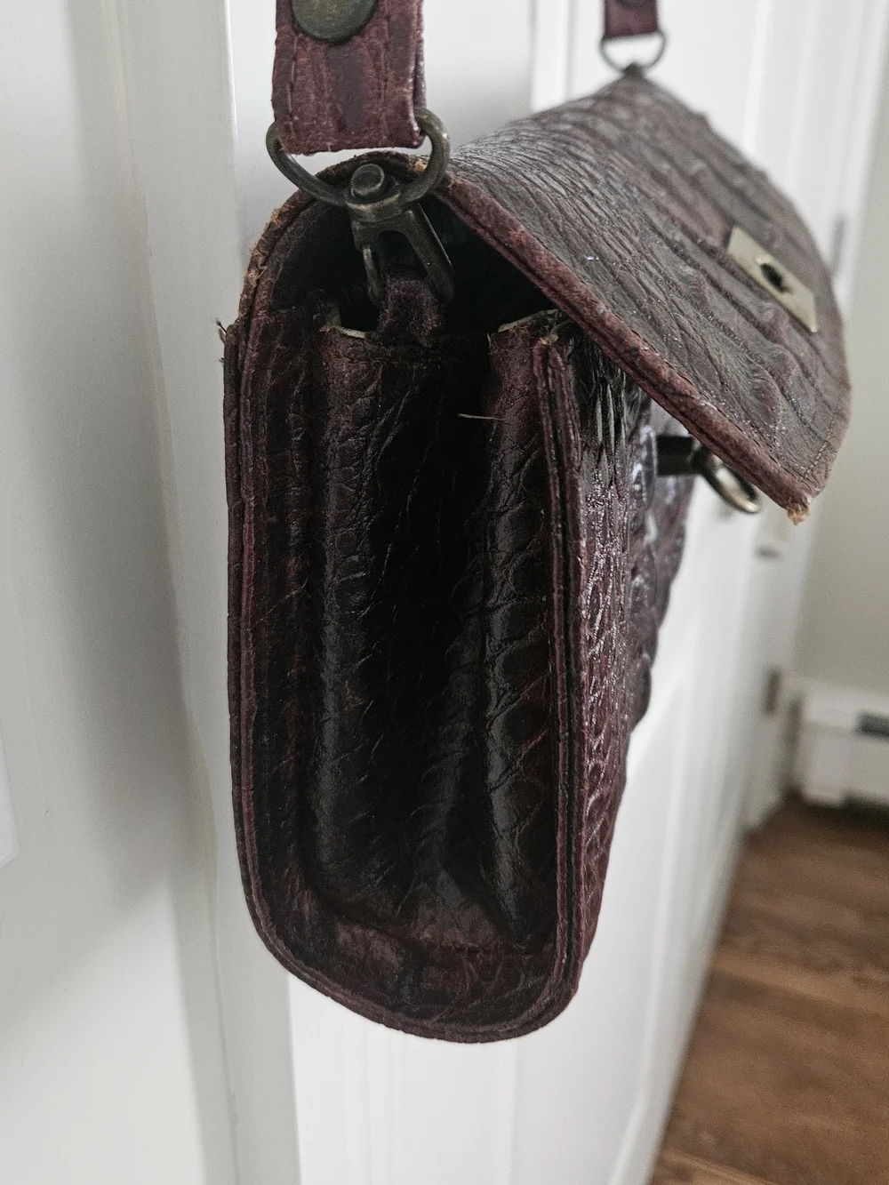 Exotic Dark Brown Crocodile Leather Crossbody Bag 11